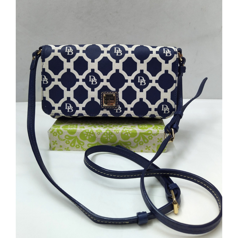 Dooney & Bourke Blue Coated Canvas Flap Closure Crossbody Bag